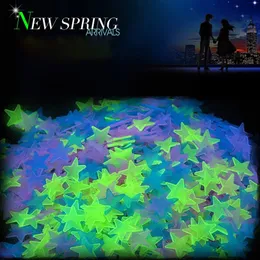 Sublimation 100Pcs Luminous 3D Stars Glow In The Dark Wall Stickers For Kids Baby Rooms Bedroom Ceiling Home Decor Fluorescent Star Stickers