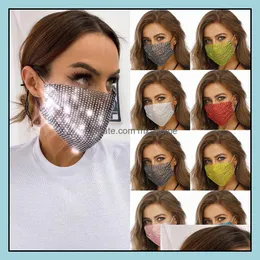 Party Decoration Event Supplies Festive Home Garden Face Mask Designer Fashion Bling Men Women Mouth Masks With Drill Facemasks Summer Rhi