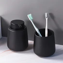 Simple Bathroom accessories sets Ceramic Soap Dispenser Black Toothbrush Cup Hand Sanitizer Shampoo Bottle Shower Liquid 220523
