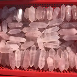 Dekorativa föremål Figurer Naturliga Rose Quartz Crystal Double Scinated Point Wands för HealingDecorative