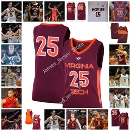 2022 NCAA Özel Dikişli Virginia Tech Hokies Basketbol Forması 12 Bimbo Coles 30 Dell Curry 44 Allan Bristow 15 Lynn Kidd 13 Darius Maddox 3 Sean Pedulla John Ojiako