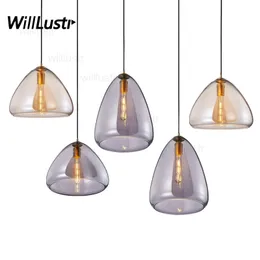 Moderna lampada a sospensione a cono in vetro con luce a sospensione, fatta a mano, trasparente, fumo, ambra, cucina, camera da letto, hotel, caffetteria, negozio, negozio, illuminazione a sospensione