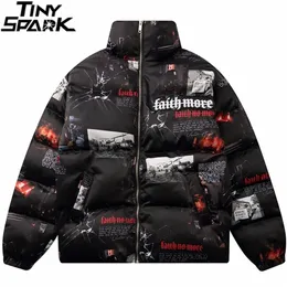 Men Parka Jacket Hip Hop Embroidery Print Streetwear Windbreaker Jacket Harajuku Cotton Jacket Stuck Coat Winter Warm 201209