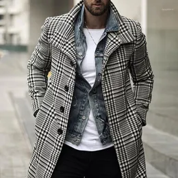 Mäns trenchrockar 2022 Woolen Coat Autumn and Winter Men Leisure Long Mens Casual Fashion Plaid Jacket Overcoat