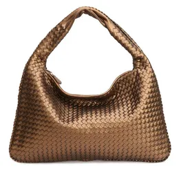 Högkvalitativ modehandvävd vävd väska lyxig vävd lädertryck stor kapacitet axelväska damer pu handväska