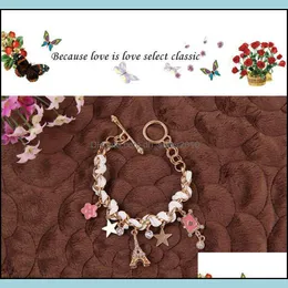 Charm Bracelets For Women Fashion Cards Pink Flower Chain Bangles Drop Delivery 2021 Jewelry Dhseller2010 Dhopw