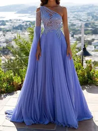 2022 One Shouler ärmar klänningar formella kläder elegantes para mujer vestidos de noche lavendel lång prom klänning