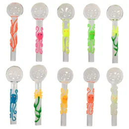 Oktopus-Glas-Ölbrenner-Rohre, leuchten im Dunkeln, leuchtende Handpfeifen-Löffel-Brenner, Bubbler, 10 verschiedene Farben