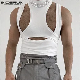 Men Tank Tops Turtleneck Sleeveless Solid Color Hollow Out Personality Casual Vests Streetwear Sexy Clothing INCERUN S 5XL 7 220618