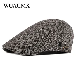 Wuaumx New Retro Adult Men Hat Tweed Beret Hat per uomo Autunno Cotton Visiere Fishbone Flat Cap Artist Beret cap Cap J220722