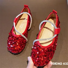 2022 crianças sapatilhas casuais moda bling lantejoulas festa de casamento princesa sapatos crianças sapatos de couro meninas sapatos lisos sapatos de dança