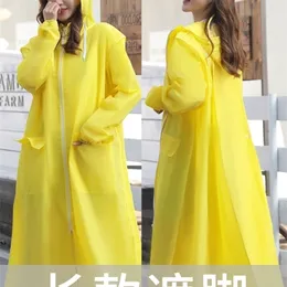 Eva Clear Raincoat Women Long Yellow Yellow Transparent Rain Coat Riding Electric Bicycle Adult Rain Poncho Plastic Coat Rainwear Gift 201202