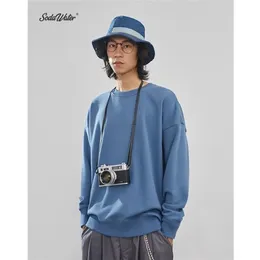 Sodawater Men Hip Hop Bluza Japońska moda Solid o szyja bluzy z kapturem jesień zima Podstawowa ponadwymiarowa ubrania LJ200826