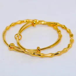 Bangle 24K دبي الخيزران الإثيوبي الأصفر الذهب القوي القوي أساور جميلة مع حشو للنساء الفتيات الحفلات سوار المجوهرات