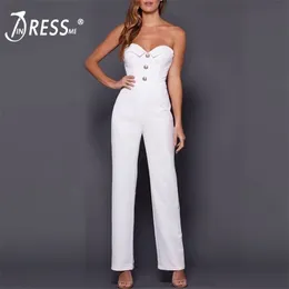 INDRESSME NEW Women Jumpsuit Sexig stropplös knapp V Neck Jumpsuit ärmlös Romper Elegant Lady Party Club Long Pants T200509