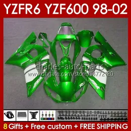 Corpo de corpo para Yamaha Green Metal BLK YZF 600 CC YZF-600 YZF-R6 1998 1999 2000 2001 2002 Bodys 145NO.121 YZF600 600CC YZF R6 R 6 98-02 Frame YZFR6 98 99 00 01 02 OEM Fakeing Kit Kit