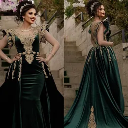 Elegant Turkiet Kaftan Evening Dresses Hunter Green Veet Formella festklänningar Guldapplikationer Beaded Prom Wear Arabic Dubai Long Special OCN Dress