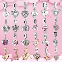 Charms ciondolo in argento sterling 925 per Pandora Scatola originale Life Of Tree Heart Ciondola Charm Mom Pink Heart Charms con perline europee Bracciale Collana creazione di gioielli