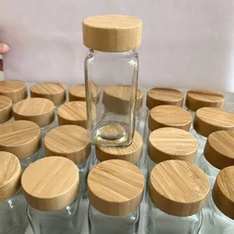 4oz 120ml square small glass air tight spice storage jars packaging bottles with bamboo wooden lids send by ocean express/rail/truck