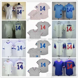 Película Mitchell y Ness Béisbol Vintage 14 Ernie Banks Jersey Ed Transpirable Deporte Venta Alta Calidad Retro Hombre Gris Crema Azul Blanco