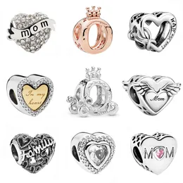 925 Sterling Silver Beads Fit Pandora Bracelets Love Hearts Family Crown Charms CZ Diamond Pendants With Original Box