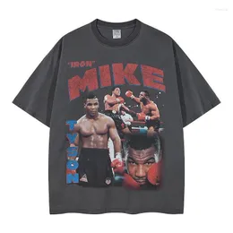 Herr t-shirts hip hop män t-shirt vintage tvättade boxning kung tyson tryck bomull överdimensionerad grafik topp Teemen's Trix22