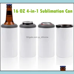 Tassen Trinkgeschirr Küche Esszimmer Bar Hausgarten Ups 16Oz Edelstahlbecher Sublimation Blank White Can Cooler Straight Dhems