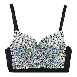 Shiny Tank Top with Rhinestones Women Colorful Cropped Bustier Festival Clothing Vintage Femme Y2k Gothic Corset Crop Tops 220514