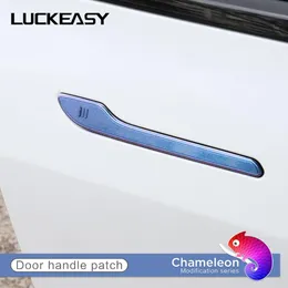 Luckeasy för Tesla Model 3 Model Y bil Exteriör Modifiering Abs Dörrhandtag Trim Strip Model3 2022 Starry Sky Chameleon Series