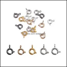 Clasps Hooks Jewelry Findings Components 10Pcs/Lot 6Mm Gold Spring Ring Clasp With Open Jump For Chain Necklace Bracelet Connectors Making