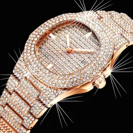 Zegarek Diamond Watch for Women Ladies Gold Square minimalistyczny kwarc analogowy Movt Unikalna kobieta lodowana na zewnątrz WatchWristWatches