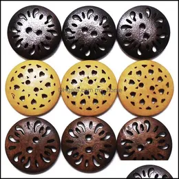 Button Sewing Fabric Tools Baby Kids Maternity Zieene 1000Pcs 3000Pcs Mixed 25Mm Big Round Hollow Chrysanthemum Flowers Wooden Buttons S