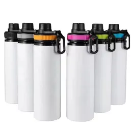600 ml 20oz sublimeringsämnen Vita vattenflaskor Sångerskikt Aluminium tumlar som dricker utomhussportmuggar Drickskoppar med lock i 5 färger