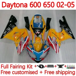 Daytona600 Daytona650のオートバイボディ02-05ボディワーク148NO.9カウリングデイトナ650 600 CC 02 03 04 05 Daytona 600 2002 2004 2005 ABSフェアリングキットホットイエロー