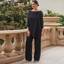 Mãe de chiffon preto Vestidos de noiva para casamento 2 peças Terno conjunto