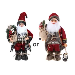 装飾的な花の花輪クリスマスサンタクロース持株クマ人形スタンディング置物クリスマス玩具装飾