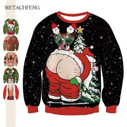 크리스마스 남자 스웨터 대형 재미있는 못생긴 크리스마스 귀여운 개 3D 프린트 스웨터 유니세렉스 탑 주름 차기 크리스마스 풀오버 스웨트 셔츠 201126