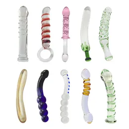 Auexy Glass Dildo القضيب الاصطناعي ديك الهزاز البلورة الشرج الشرج بعقب المكونات تدليك البروستاتا استمناء لعبة مثير للنساء البالغين