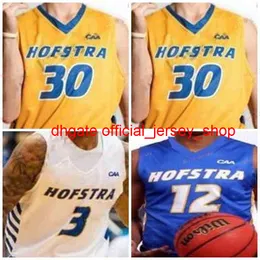 Individuell genähtes 4 Desure Buie 5 Eli Pemberton 11 Hal Hughes Kevin Schutte Stafford Trueheart Hofstra Pride College-Trikot