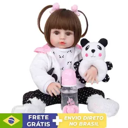 Brastoy 48cm Bebê Boneca Reborn 100% Silicone Panda Olho Castanho Pode Tomar Banho Enviado do Brasil AA220325