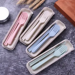 Outdoor Camping Wheat Straw Tableware Chopsticks Fork Spoon Three Piece Set Convenient And Practical