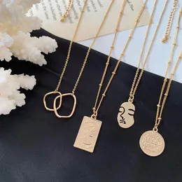 Pendant Necklaces Multiple Abstract Face Metal Choker Necklace For Women Gold Color Chain Round Coin Geometric Party Jewelry GiftPendant