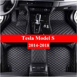 車のフロアマットテスラモデル S 2014 2015 2016 2017 2018 フラッシュマット革カスタムフットパッド自動車カーペットカバー H220415