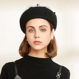 Berets Autumn Wool Fel Fel Hat Beret Winter Warm Retro Lace Fashion Dame Hurtowe grzyb francuskie lolitaberets wend22