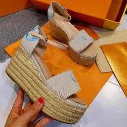 2022 Designer Espadrillas scarpe Starboard Coastline Sandali Donna Pompe Tacchi alti Stampa Canvas Lady Abito da sposa Scarpe con scatola NO377