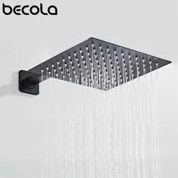 BECOLA Black Chrome Square Rain Shower Head Ultrathin 2 MM 10 Inch Choice Bathroom Wall & Ceiling Mounted Arm 220401