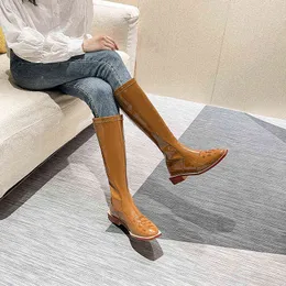 Boots2021 New Knee High Boots for Women Brand Designer Autumn Fashion Motor Motorcycle Bunk Boots Patent Ladies Leather Shoes G220813