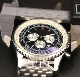 Nowy męski zegarek kwarcowy w stylu klasycznym chronograf 46MM czarna tarcza 316L srebrny stalowy pasek szafirowy solidny pasek męski zegarek sportowy