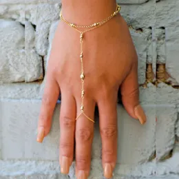 Gold Hand Chain Jewelry Slave Bracelet Boho Finger Ring Chain Attach Friendship 220716