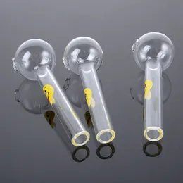 Glass Oil Burner Pipes 4 Inches Mini Smoking Pipe Clear Pyrex Spoon Straight Hand Tobacco Tool Dab Rigs Buners Bongs Accessories With Smile Logo